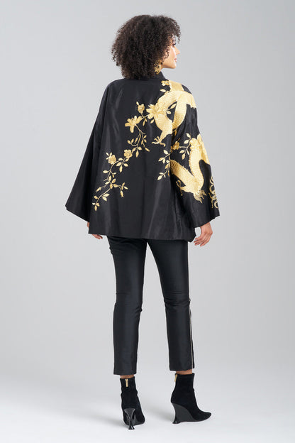 NATORI Buy Couture Silk Taffeta Embroidered Dragon Coat in Black Online