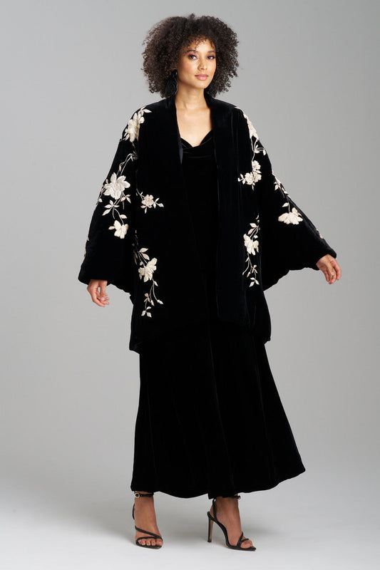 NATORI Buy Couture Velvet Silk Embroidered Coat in Black Online