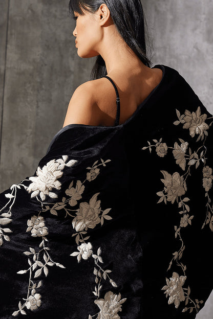 NATORI Buy Couture Velvet Silk Embroidered Coat in Black Online