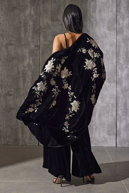 NATORI Buy Couture Velvet Silk Embroidered Coat in Black Online