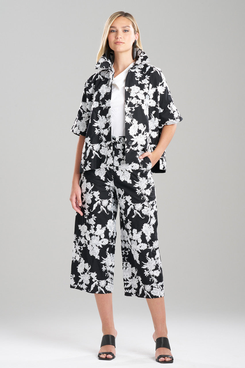 NATORI Buy Tangier Embroidered Cotton Jacket in Black/White Online