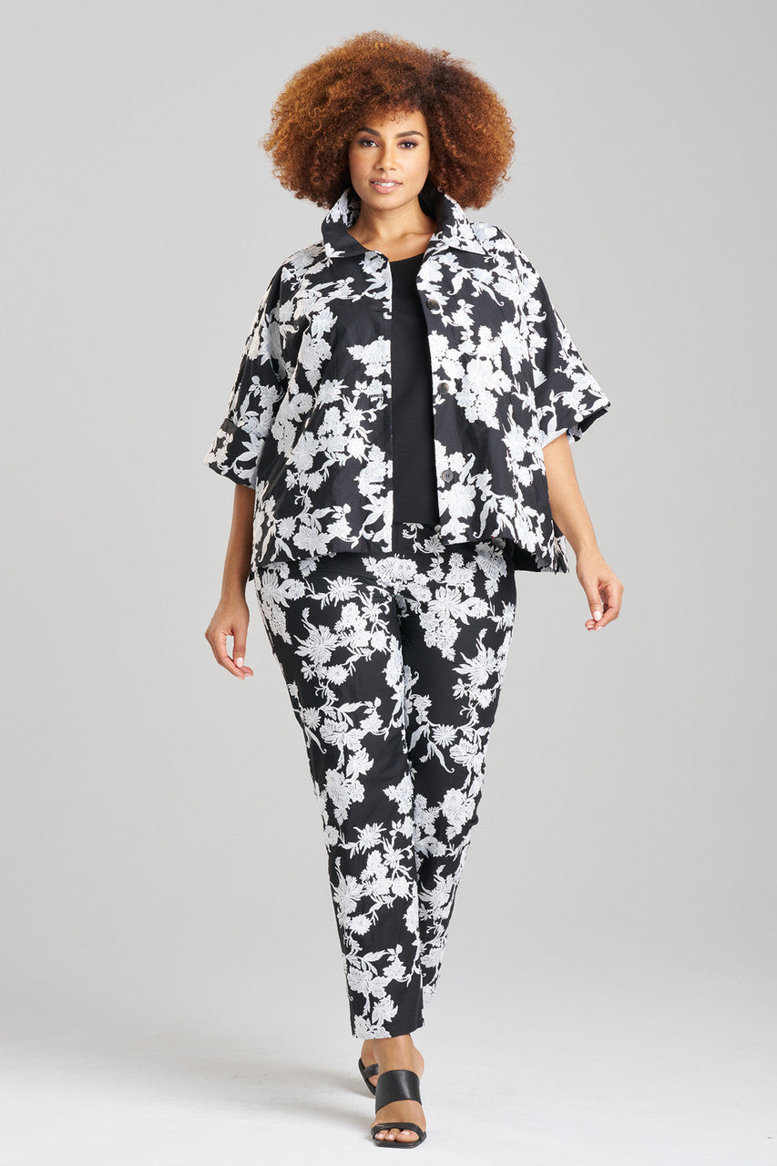 NATORI Buy Tangier Embroidered Cotton Jacket in Black/White Online