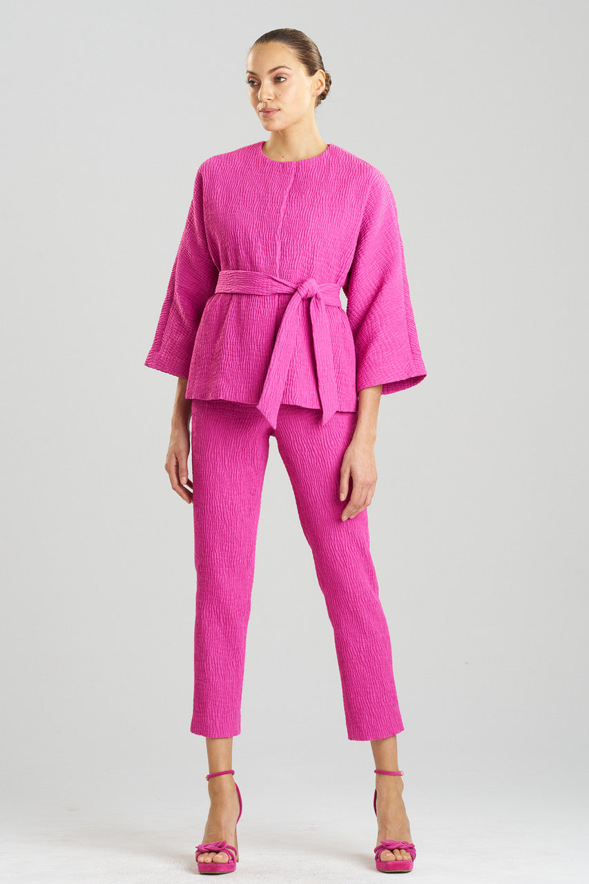 NATORI Buy Textured Cotton Jacquard Belted Jacket in Bright Berry Online
