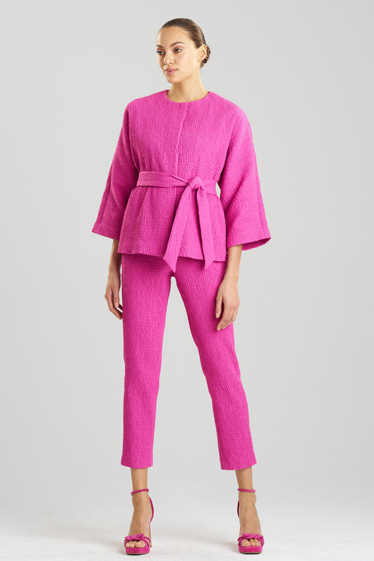 NATORI Buy Textured Cotton Jacquard Belted Jacket in Bright Berry Online