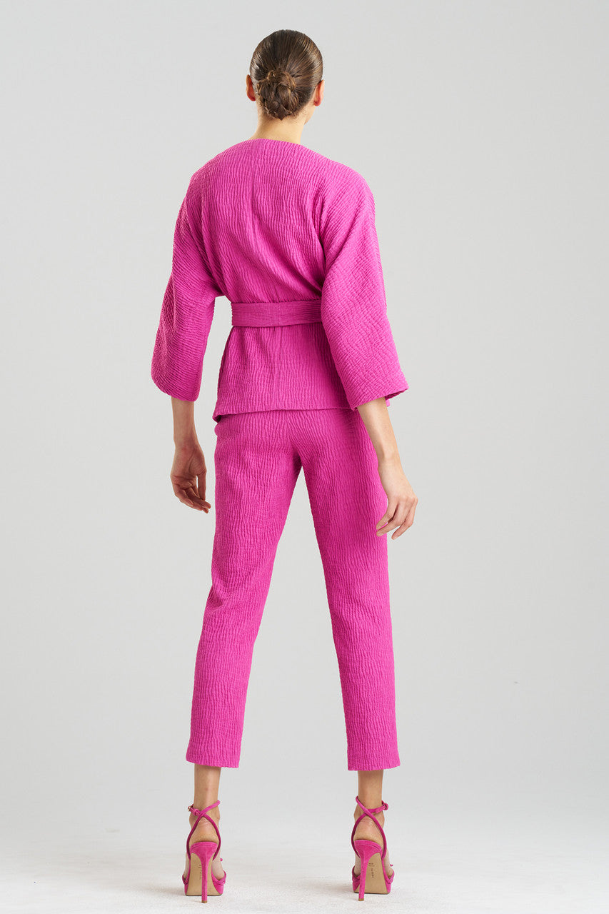 NATORI Buy Textured Cotton Jacquard Belted Jacket in Bright Berry Online