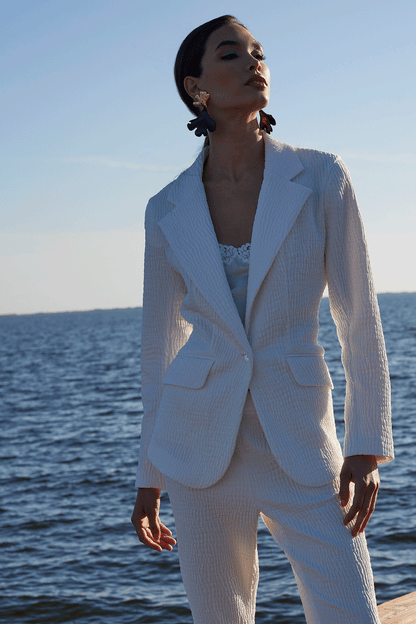 NATORI Buy Textured Cotton Jacquard Jacket in White Online