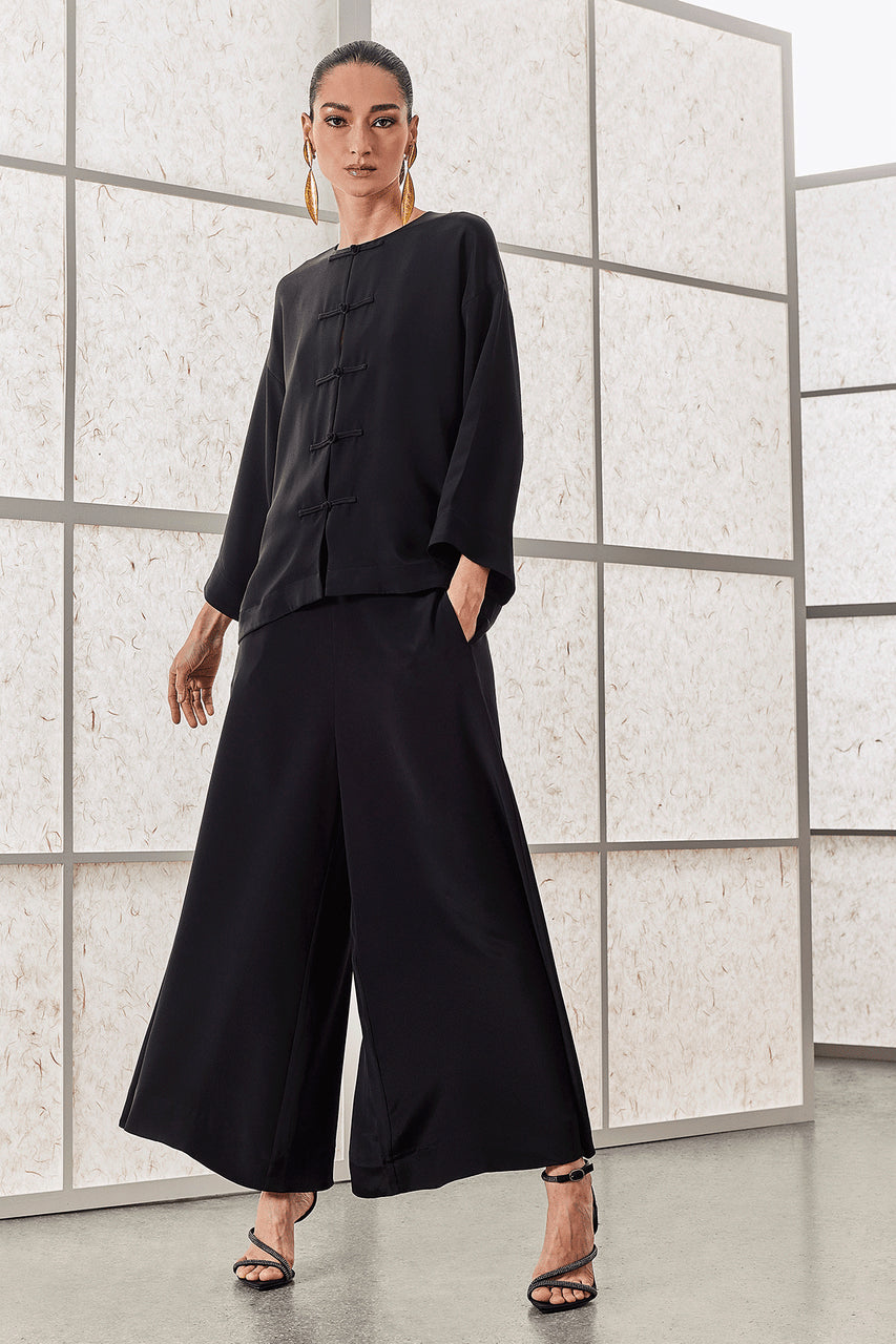 NATORI Buy Couture Silk Crepe Mandarin Jacket in Black Online