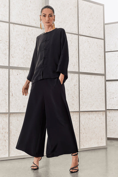NATORI Buy Couture Silk Crepe Mandarin Jacket in Black Online
