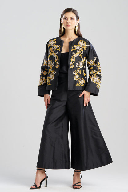 NATORI Buy Silk Dupioni Embroidered Crop Jacket in Black Online