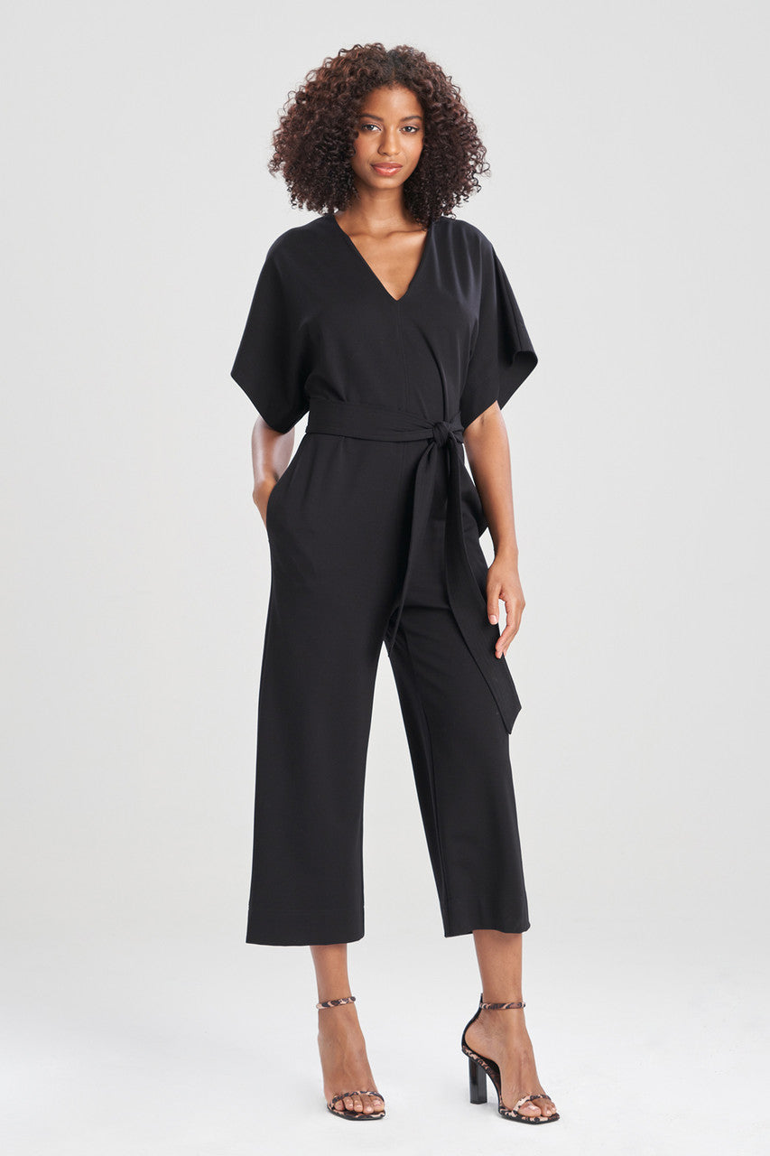 NATORI Buy Light Weight Ponte Kimono V-Neck Jumpsuit in Black Online