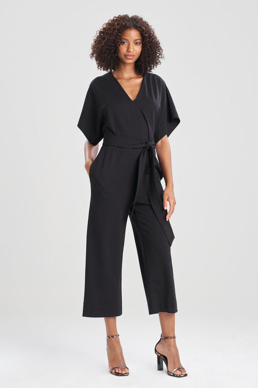 NATORI Buy Light Weight Ponte Kimono V-Neck Jumpsuit in Black Online