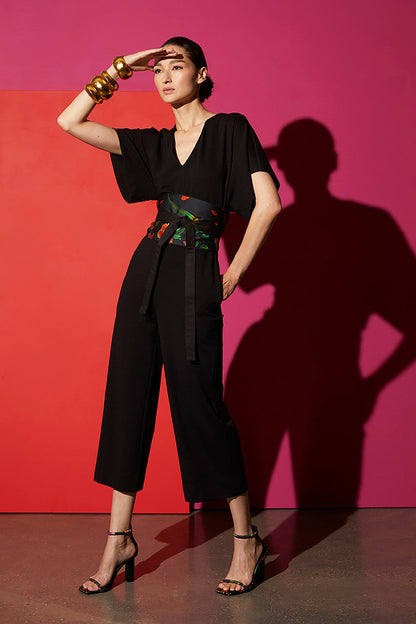 NATORI Buy Light Weight Ponte Kimono V-Neck Jumpsuit in Black Online