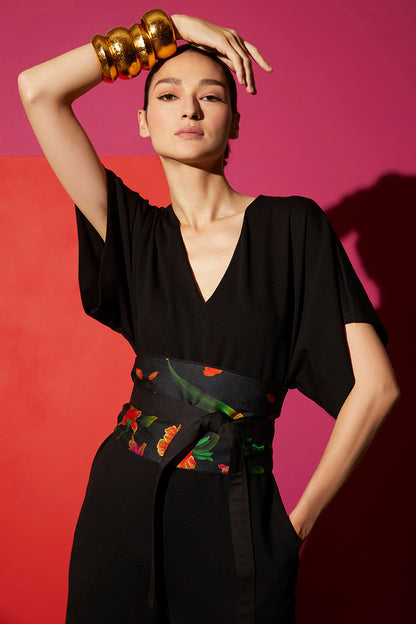 NATORI Buy Light Weight Ponte Kimono V-Neck Jumpsuit in Black Online