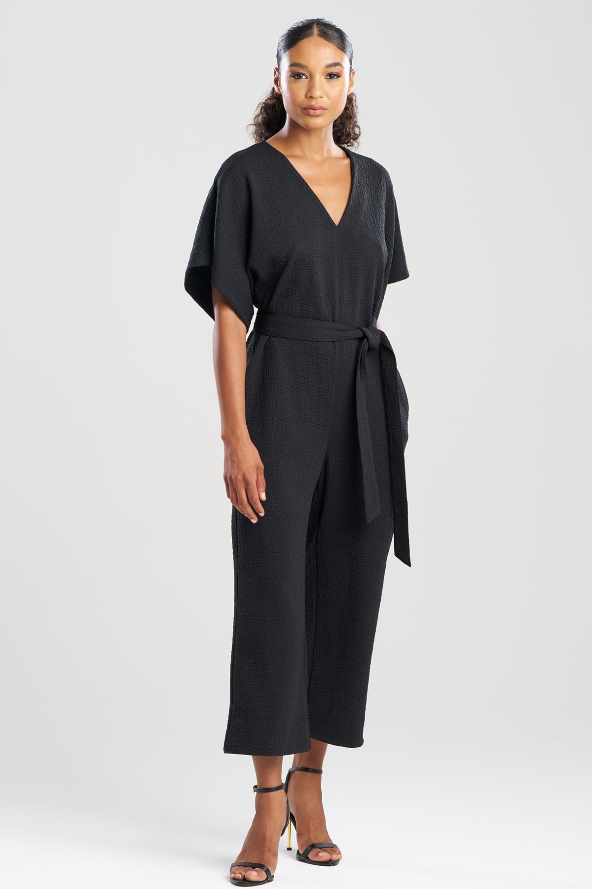 NATORI Textured Knit Crepe V-Neck Jumpsuit