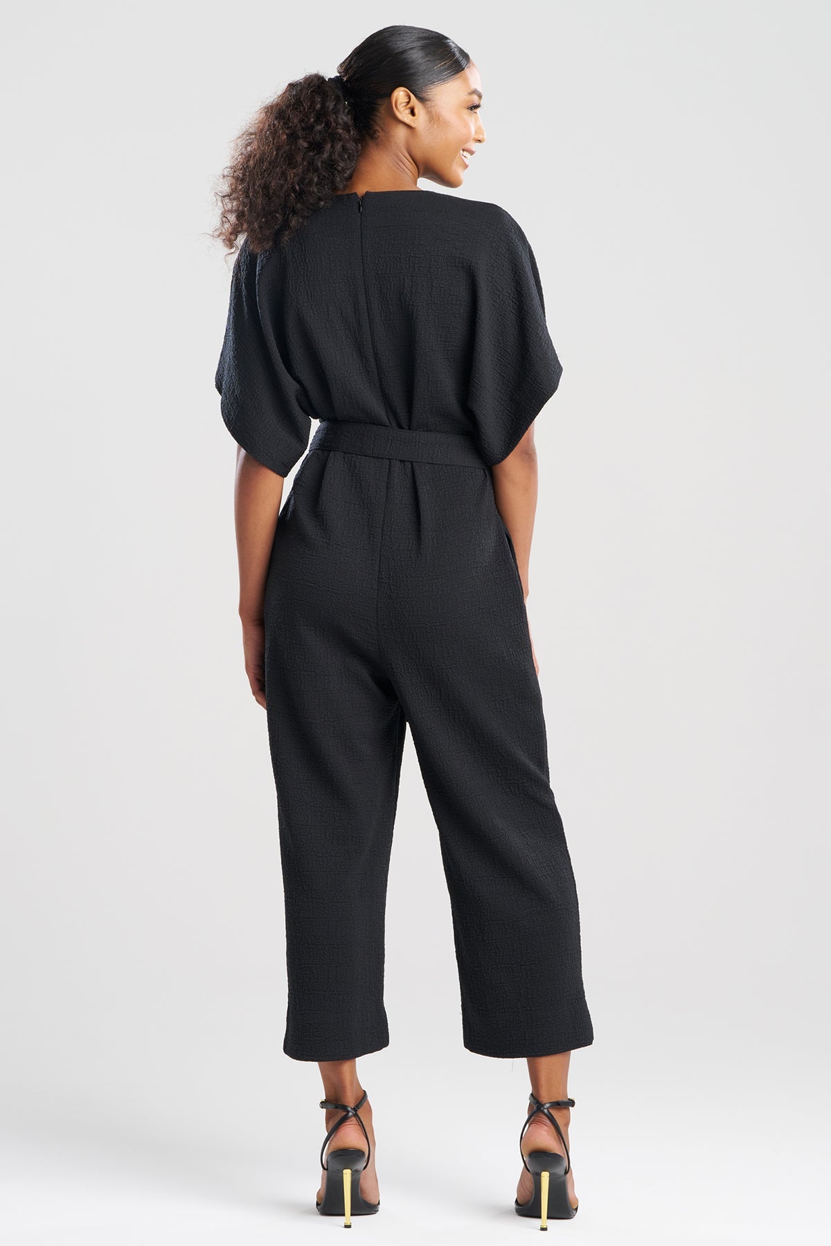 NATORI Textured Knit Crepe V-Neck Jumpsuit
