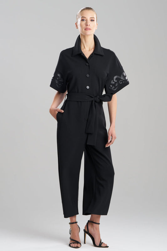 NATORI Knit Crepe Embellished Jumpsuit