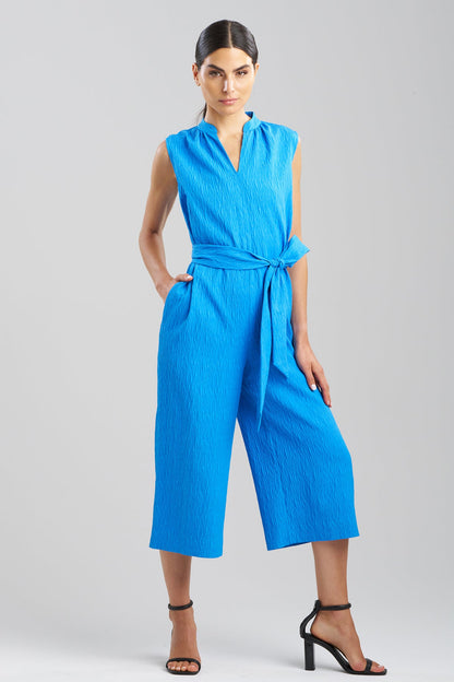 NATORI Textured Jacquard Mandarin Jumpsuit