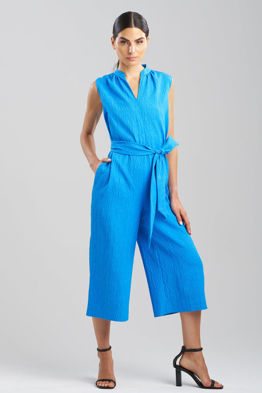 NATORI Textured Jacquard Mandarin Jumpsuit