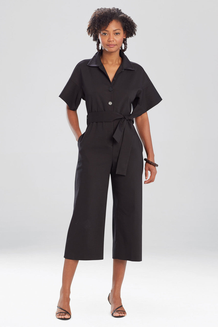 NATORI Buy Stretch Cotton Blend Crop Jumpsuit in Black Online