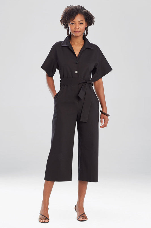 NATORI Buy Stretch Cotton Blend Crop Jumpsuit in Black Online