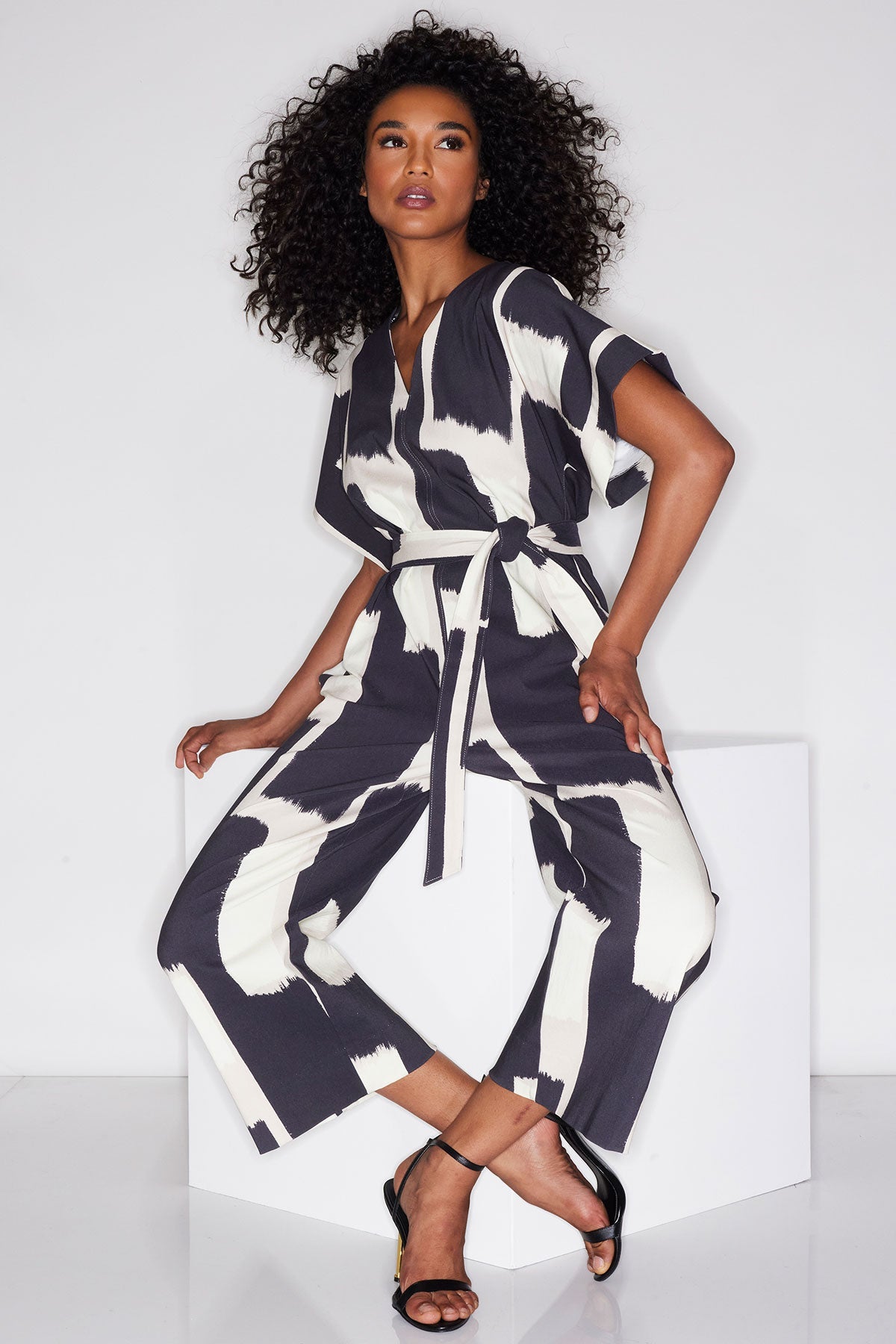 NATORI Painted Block Woven V-Neck Jumpsuit