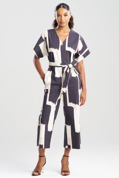 NATORI Painted Block Woven V-Neck Jumpsuit