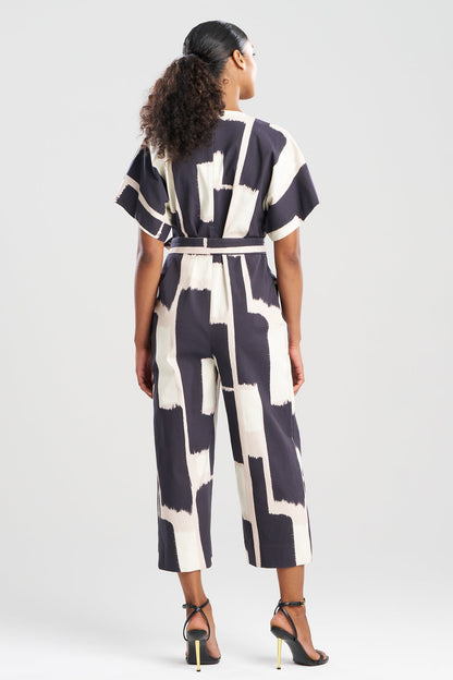 NATORI Painted Block Woven V-Neck Jumpsuit