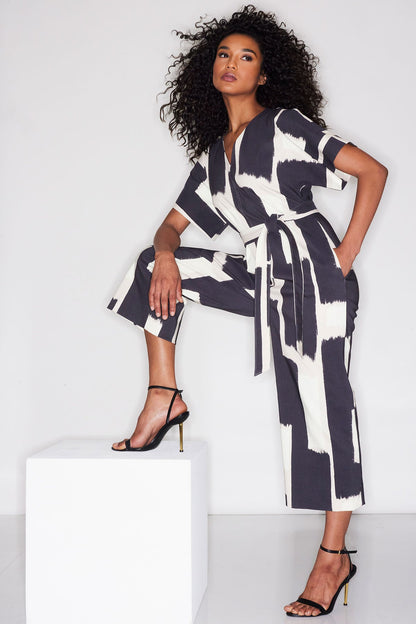 NATORI Painted Block Woven V-Neck Jumpsuit
