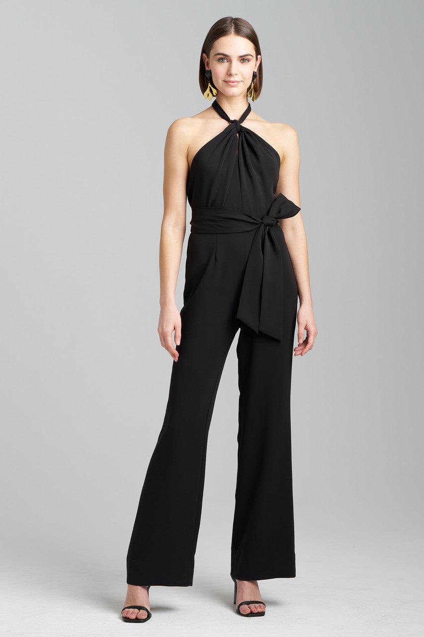 NATORI Buy Solid Crepe Halter Jumpsuit in Black Online