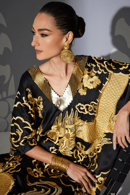 NATORI Buy Couture Embroidered Dragon Caftan in Black Online