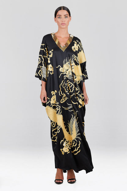 NATORI Buy Couture Embroidered Dragon Caftan in Black Online