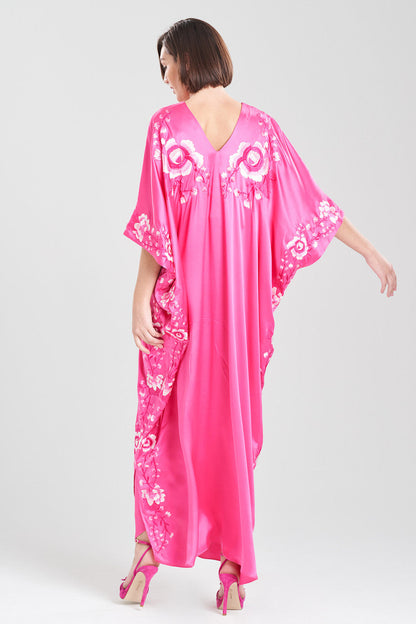 NATORI Buy Couture Hanabi Embroidered Silk Caftan in Pink Sapphire Online