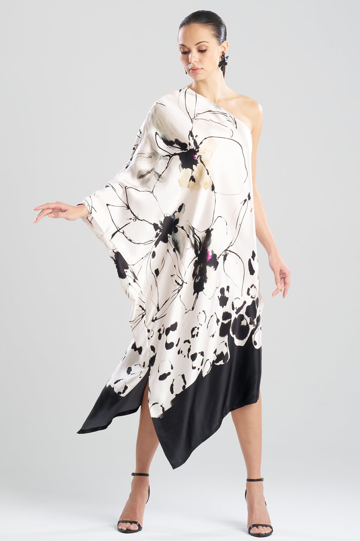 NATORI Yumi One Shoulder Silk Caftan