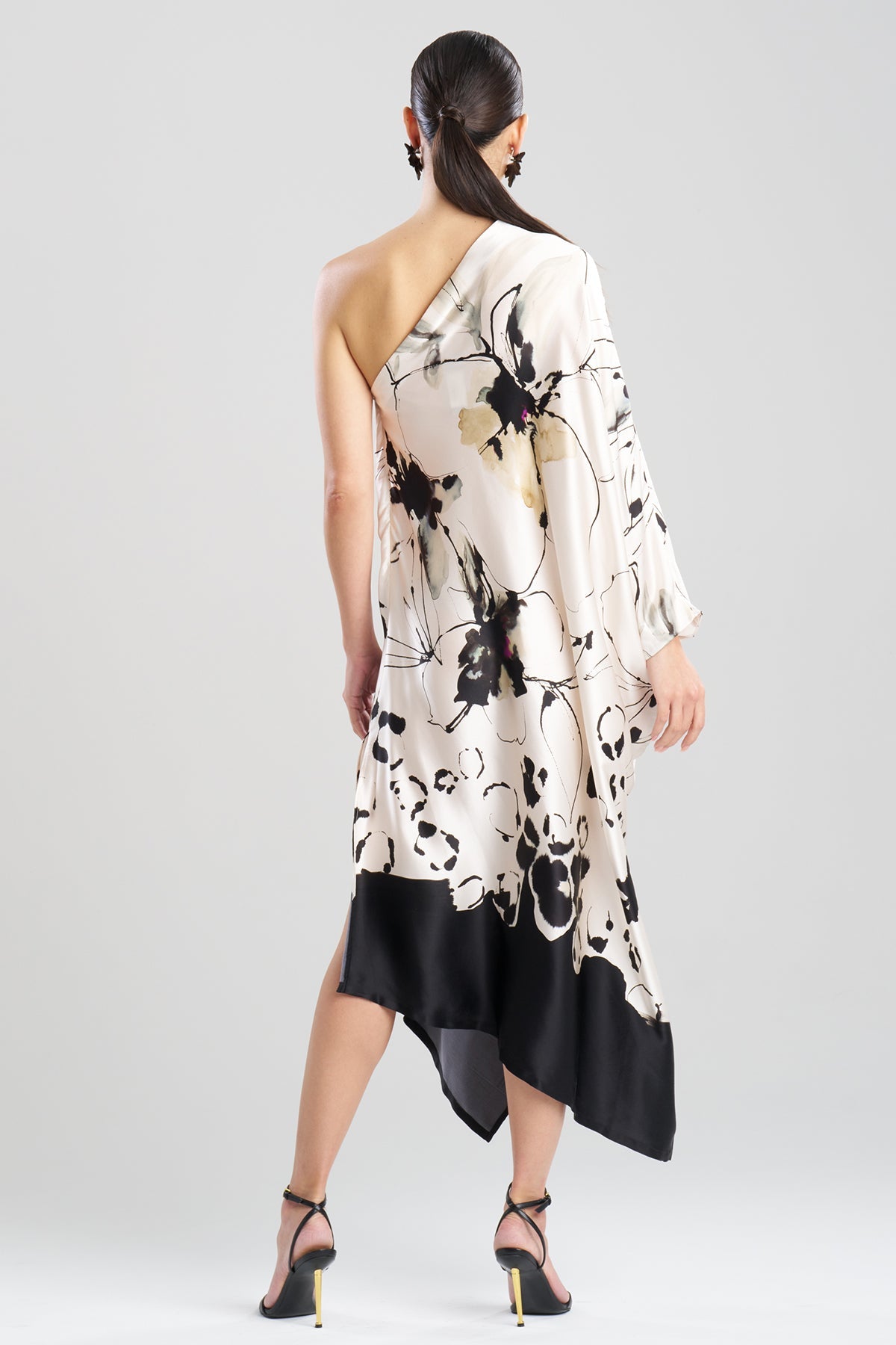 NATORI Yumi One Shoulder Silk Caftan