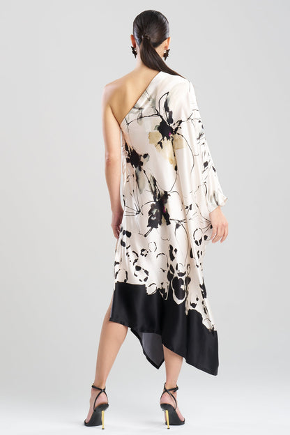NATORI Yumi One Shoulder Silk Caftan