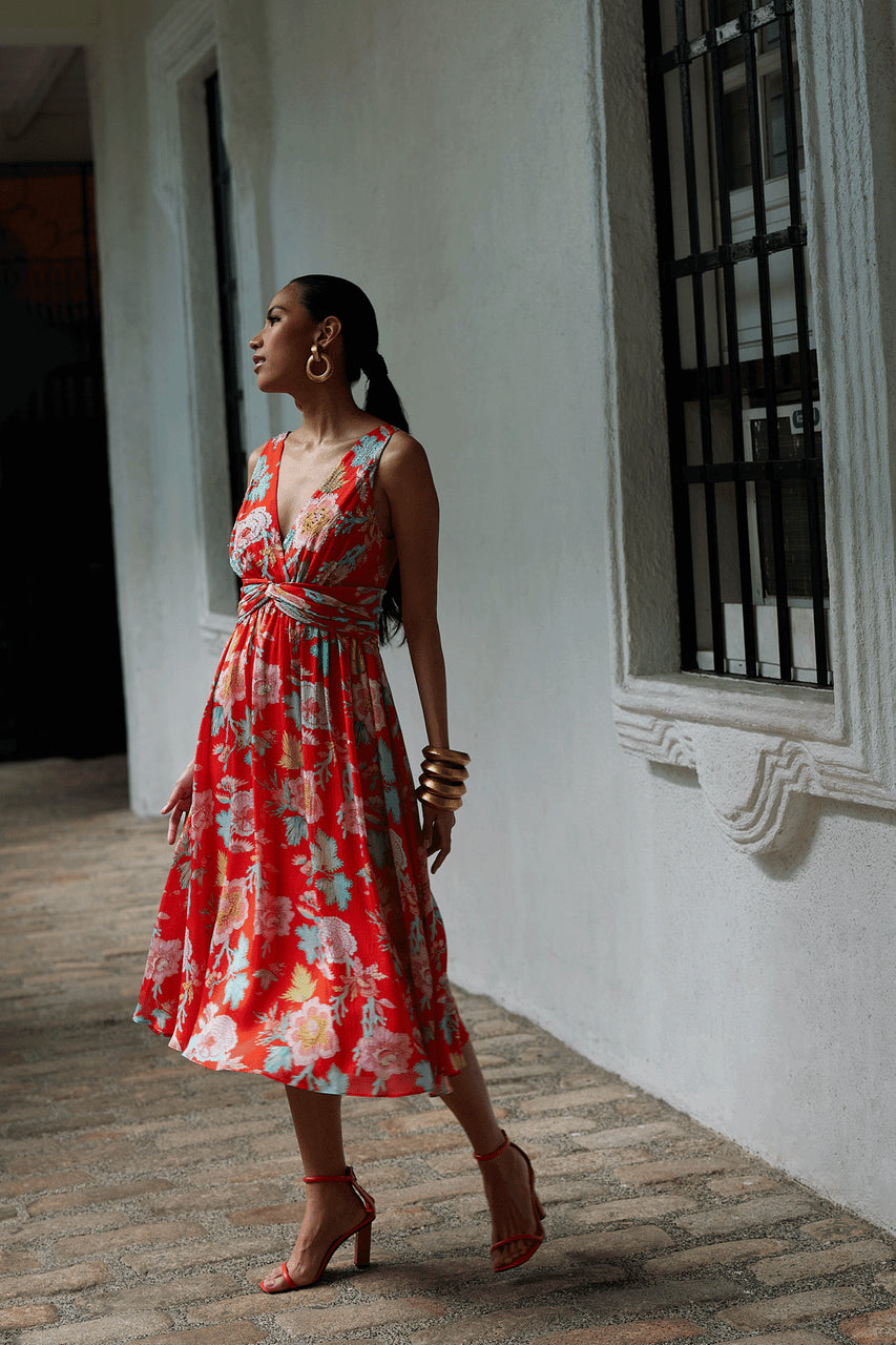 NATORI Buy Amanpulo Obi Silk Beaded Dress in Paradise Orange Online