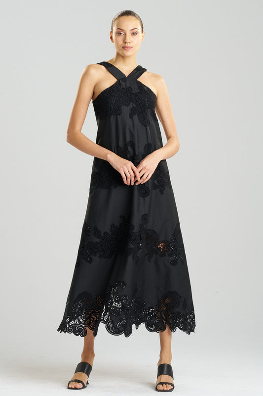 NATORI Buy Madeira Cutwork Embroidered Halter Dress in Black Online