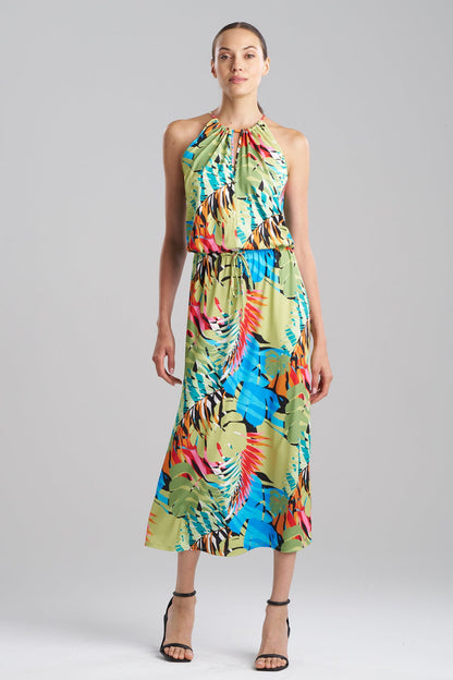 NATORI Palms Slinky Knit Halter Maxi Dress