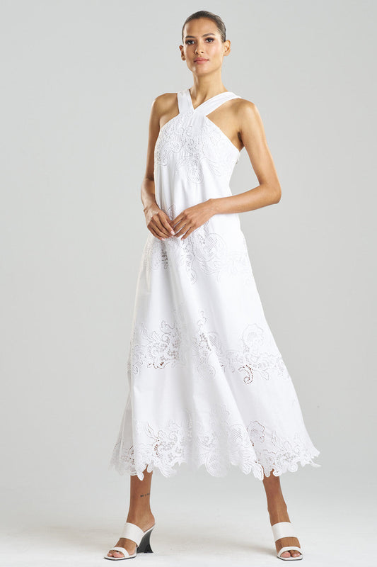 NATORI Buy Madeira Cutwork Embroidered Halter Dress in White Online