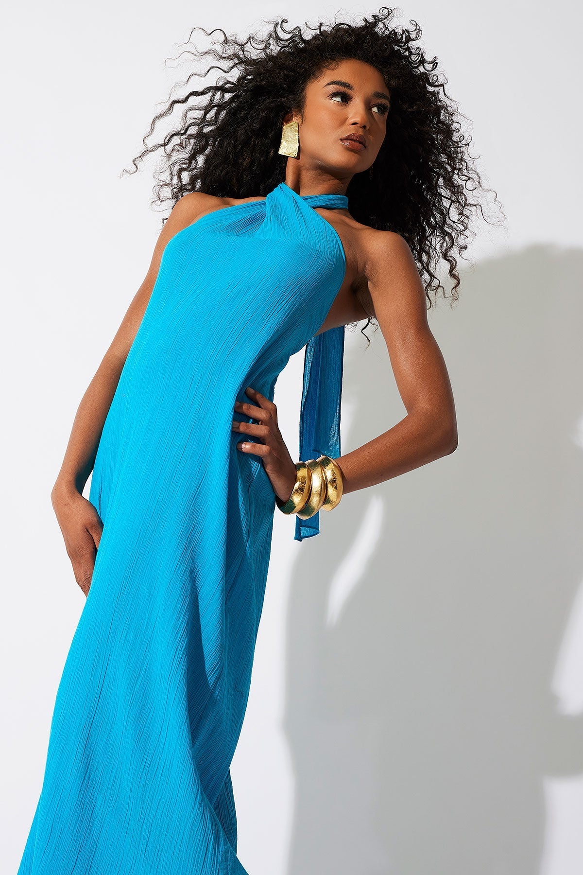 NATORI Cotton Gauze Maxi Halter Dress