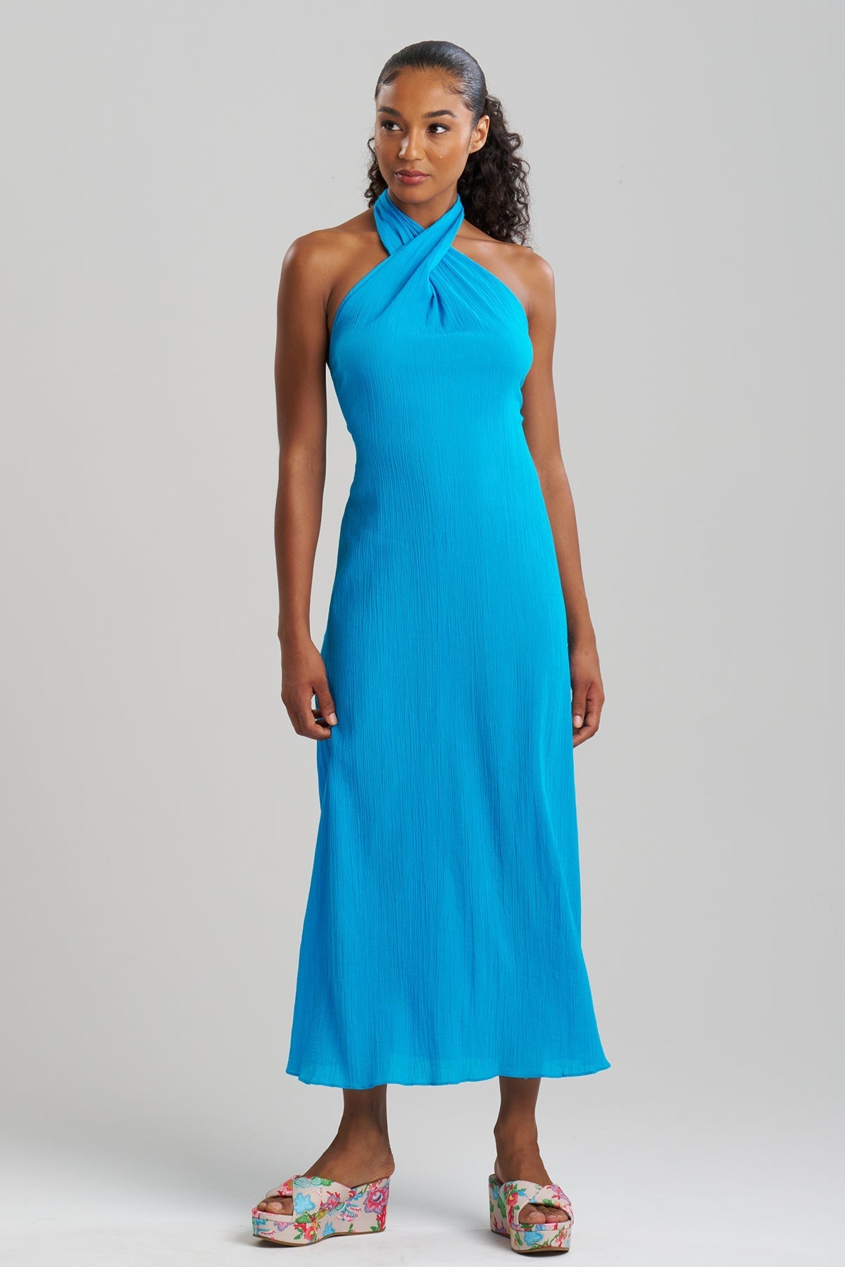 NATORI Cotton Gauze Maxi Halter Dress
