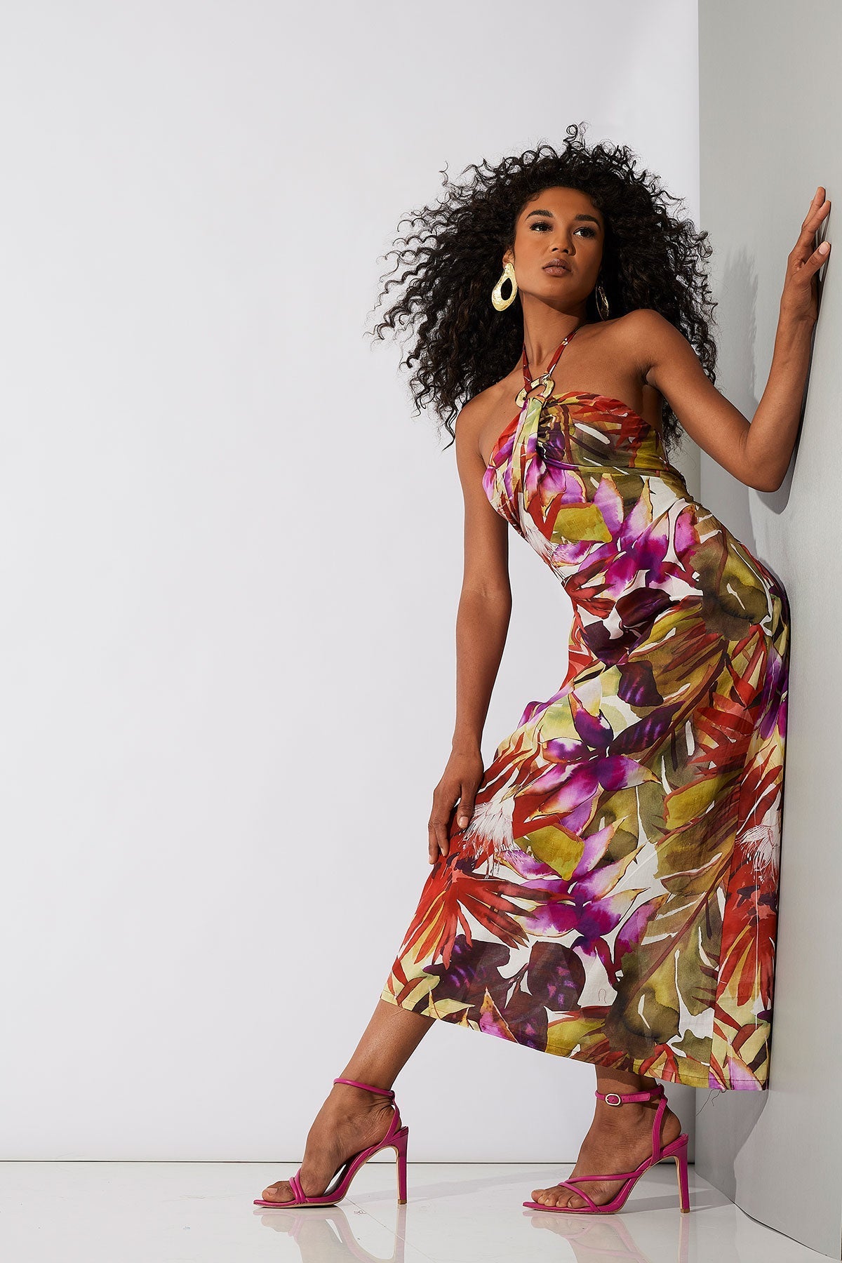 NATORI Rainforest Cotton Maxi Halter Dress