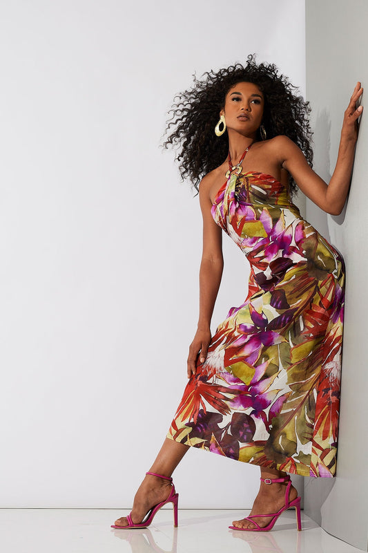 NATORI Rainforest Cotton Maxi Halter Dress
