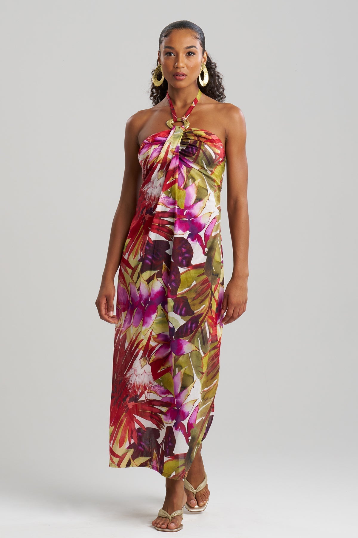 NATORI Rainforest Cotton Maxi Halter Dress