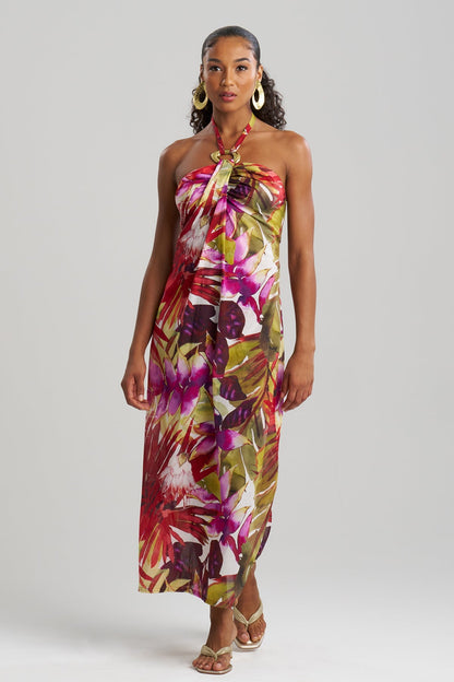 NATORI Rainforest Cotton Maxi Halter Dress