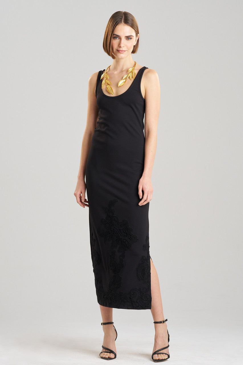 NATORI Buy Light Weight Ponte Embroidered Maxi Dress in Black Online