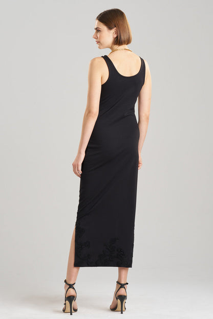 NATORI Buy Light Weight Ponte Embroidered Maxi Dress in Black Online