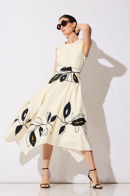 NATORI Tech Cotton Taffeta Embroidered Origami Maxi Dress