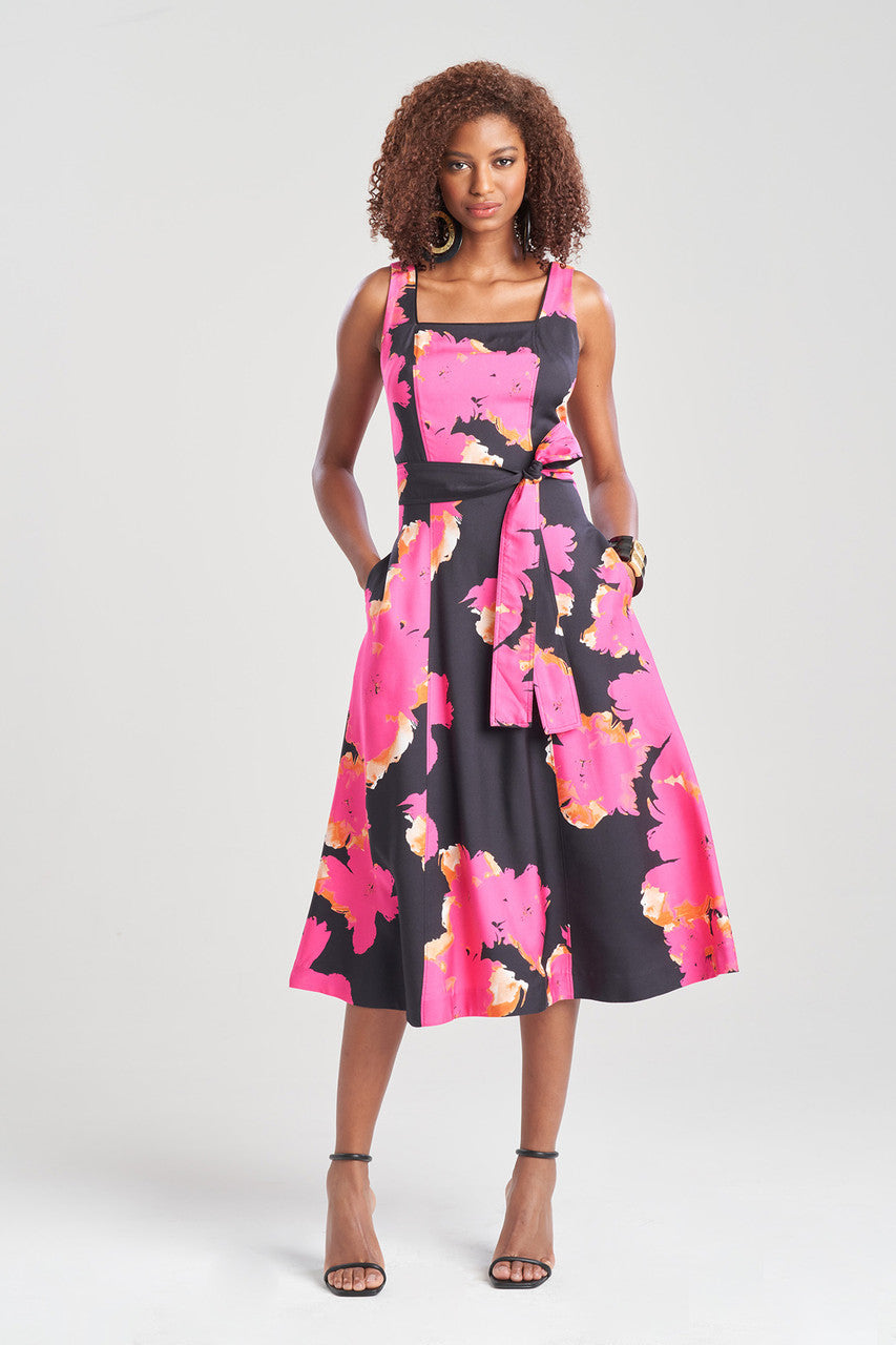 NATORI Buy Taichou Cotton Silk Square Tank Midi Belted Dress in Fuchsia Online