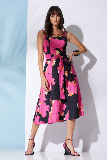 NATORI Buy Taichou Cotton Silk Square Tank Midi Belted Dress in Fuchsia Online